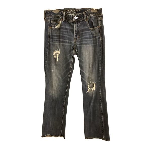 American Eagle Kick Boot Distressed Mom Jeans Sz 12 Genes Sweeney - Picture 1 of 14